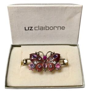 Liz Claiborne Gold Tone Purple Enamel Rhinestone Butterfly Clutch Bracelet